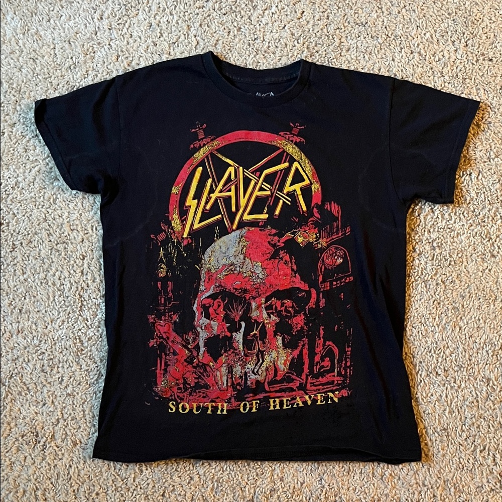 Slayer 'South of Heaven' Graphic Band Tee - Black with Red/Yellow Print Mens M